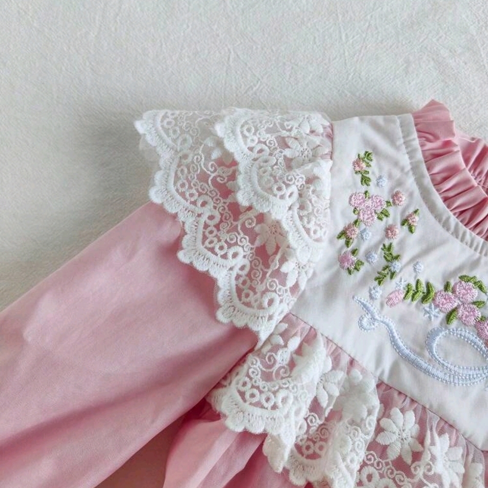 SHEIN Pink Ruffle Lace Kids Dress - Picture 4 of 9